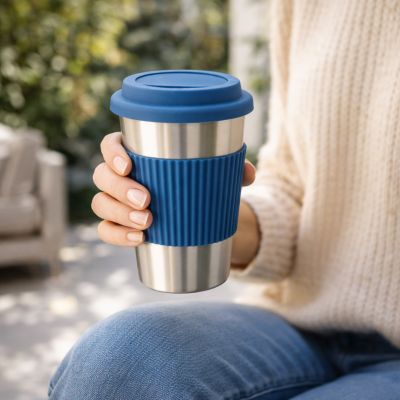 Stainless Steel Tumbler with Silicone Sleeve & Lid