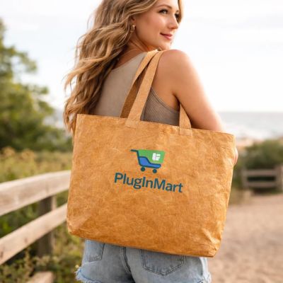 Custom Lined Synthetic Paper Tote Bag with Zipper
