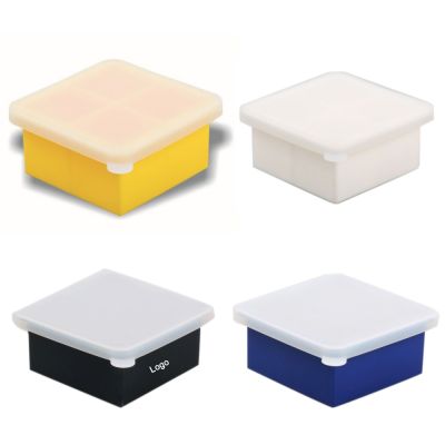 Silicone 4 Holes Large Square Ice Cube Tray with Lid