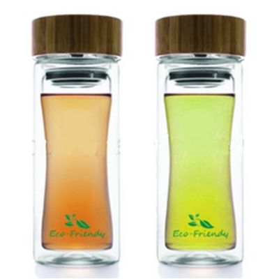 Bamboo lid Insulated Double Wall Glass