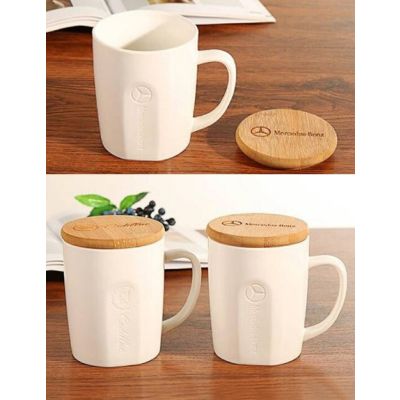 Customized 14oz Bamboo Lid White Mug