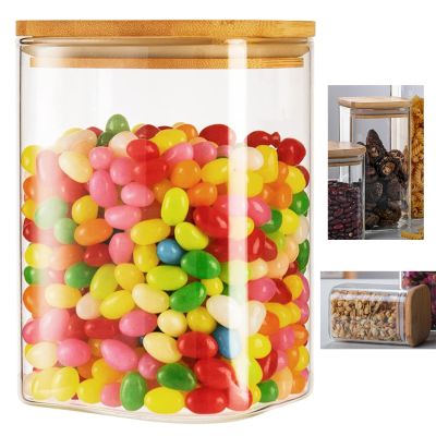 Square Glass Jars with Sustainable Bamboo Lids 4“